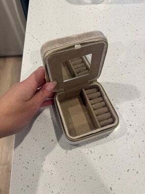 Velvet Travel Jewelry Case with Mirror in Taupe
